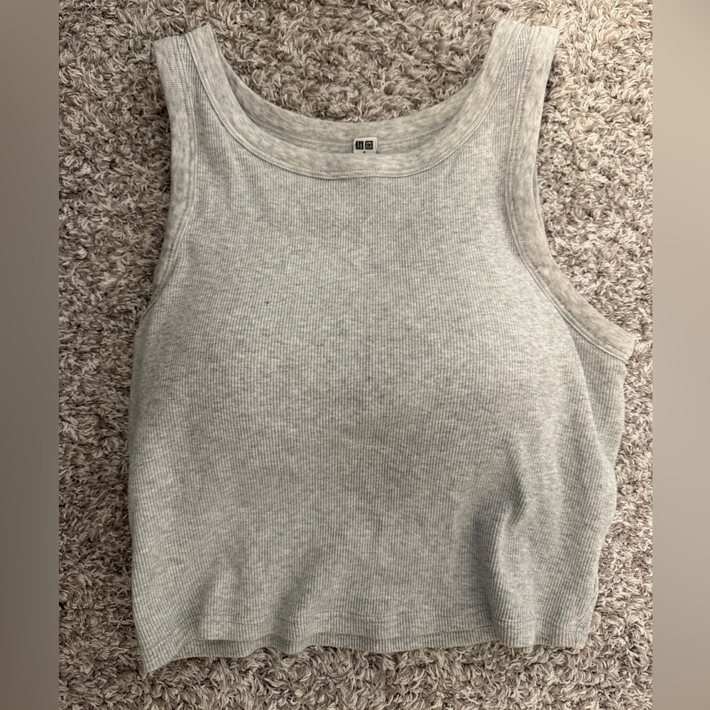 Uniqlo Ribbed Cropped Bra Top Light Gray